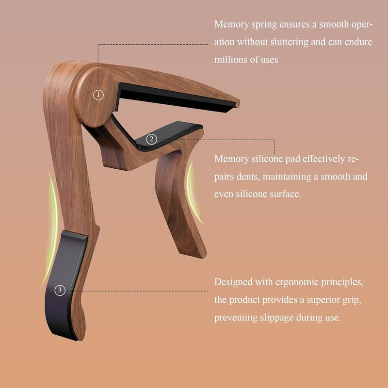 DIDA Guitar Capo for Acoustic, Classical, Electric Guitars, Ukulele, Mandolin, Banjo, and other string musical instruments, Quick Release, Memory Silicone Pad, Buzzing-Free (Black & Rosewood) - Image 4